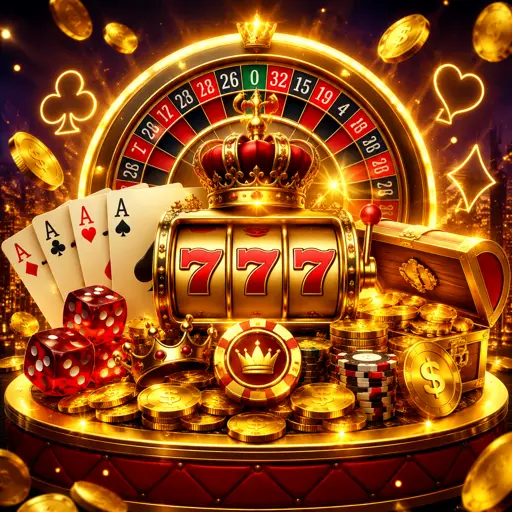 Colagem de jogos de cassino com acabamento dourado reunindo slots, roleta e crash